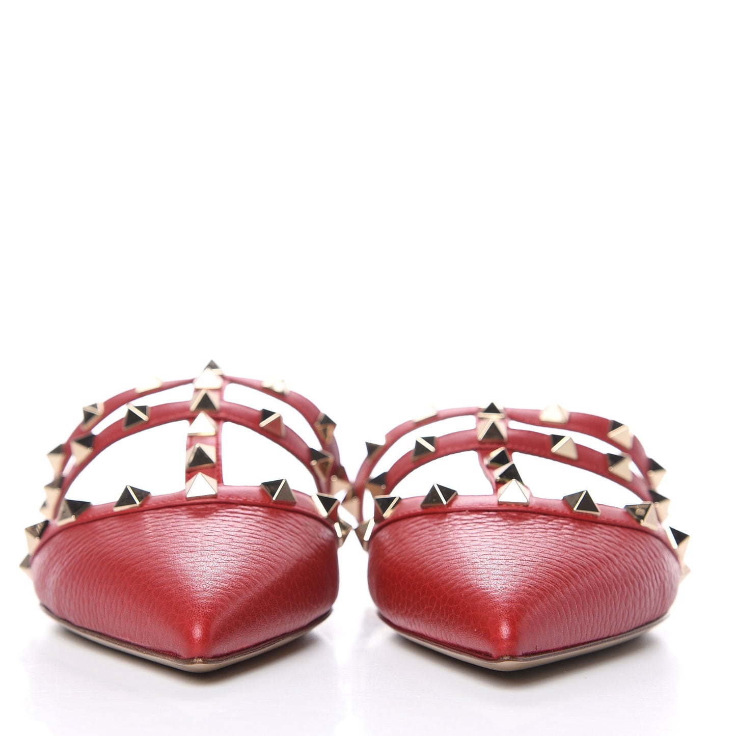 Pebbled Calfskin Rockstud Flat Cage Mules 35 Rosso