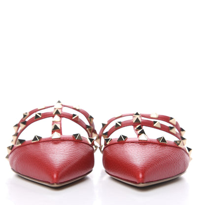 Valentino Garavani Pebbled Calfskin Rockstud Flat Cage Mules 35 Rosso 2 of 8