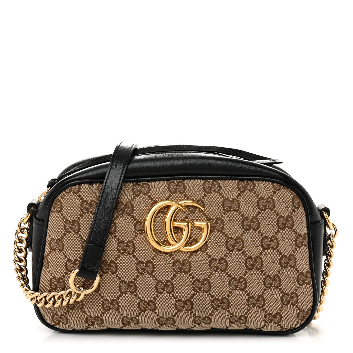 Monogram Matelasse Diagonal Small GG Marmont Chain Shoulder Bag Beige Black