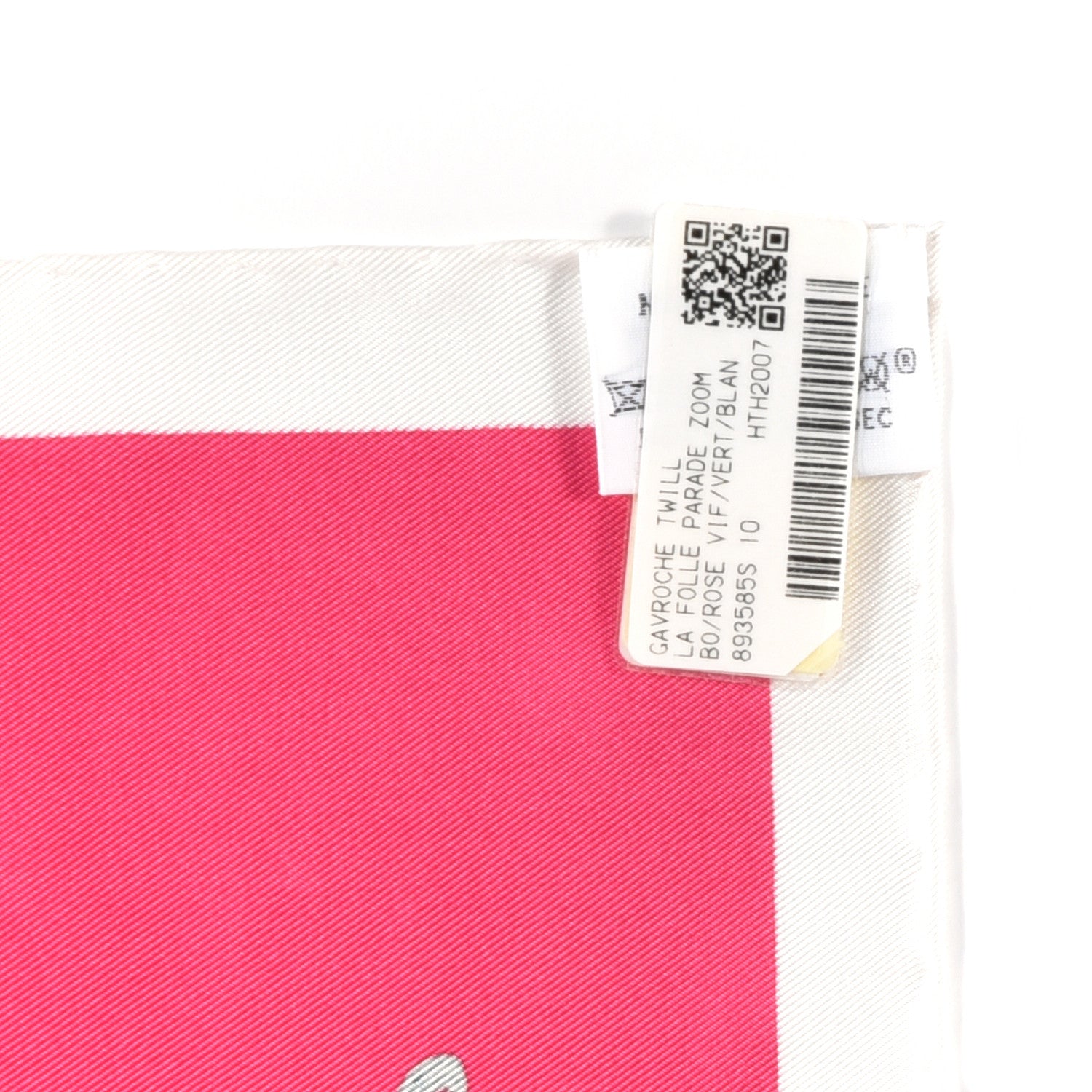 Hermes Silk Twill La Folle Parade Zoom Pocket Square Rose Vif Vert White 3 of 3