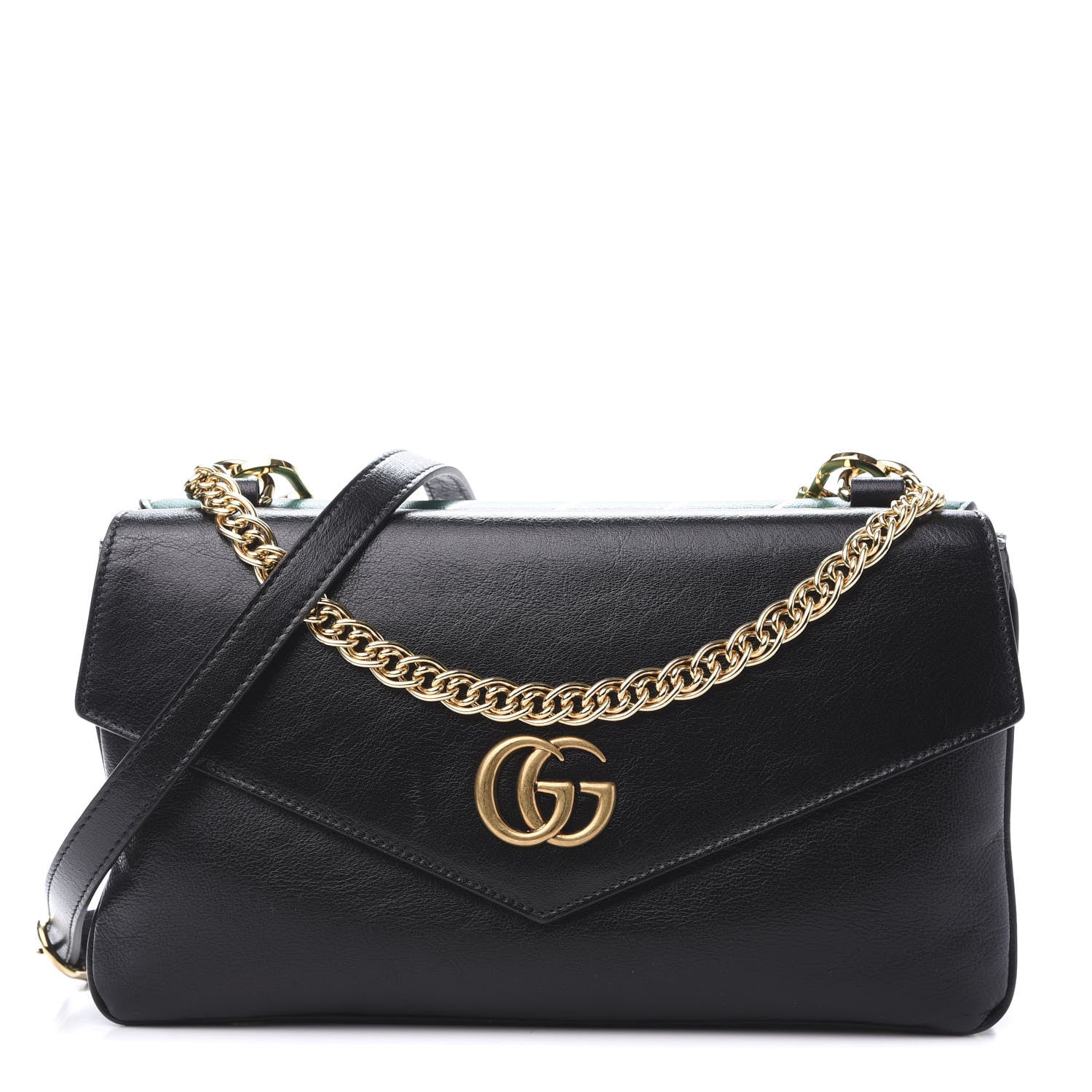 Gucci Calfskin Diagonal GG Medium Thiara Double Envelope Shoulder Bag Emerald Green Black 1 of 12