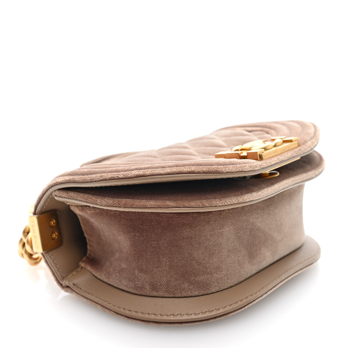 Chanel Velvet Quilted Mini Boy Messenger Bag Beige 4 of 10