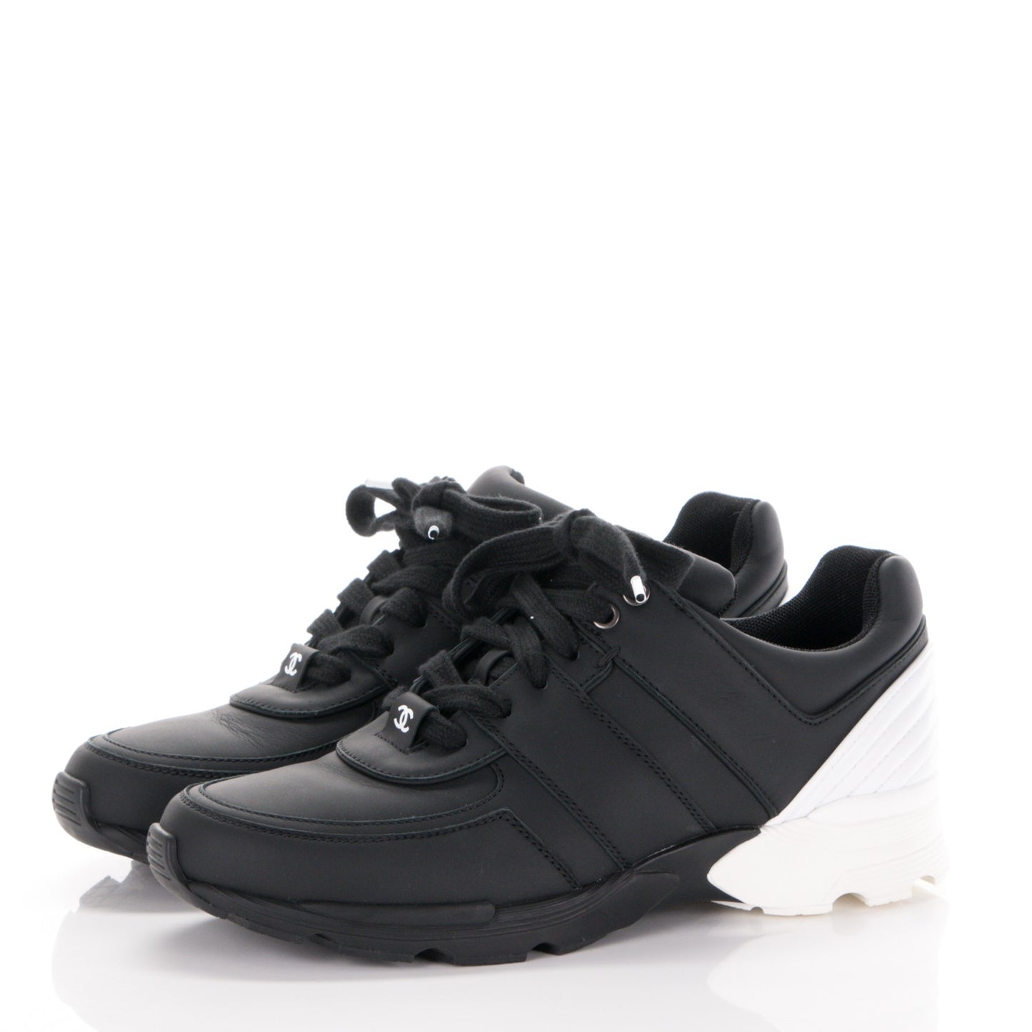 Calfskin CC Sneakers 38.5 Black White