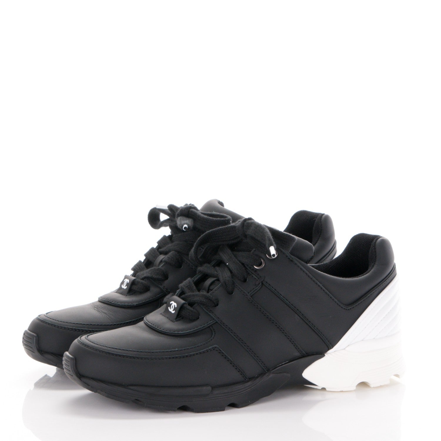 Chanel Calfskin CC Sneakers 38.5 Black White 3 of 8