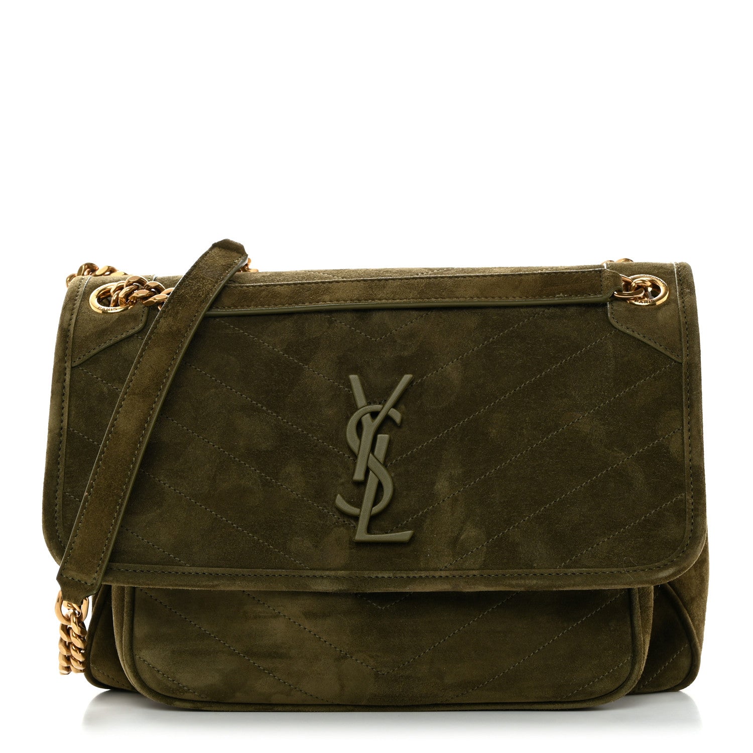 Saint Laurent Suede Monogram Medium Niki Chain Satchel Loden Green 1 of 10