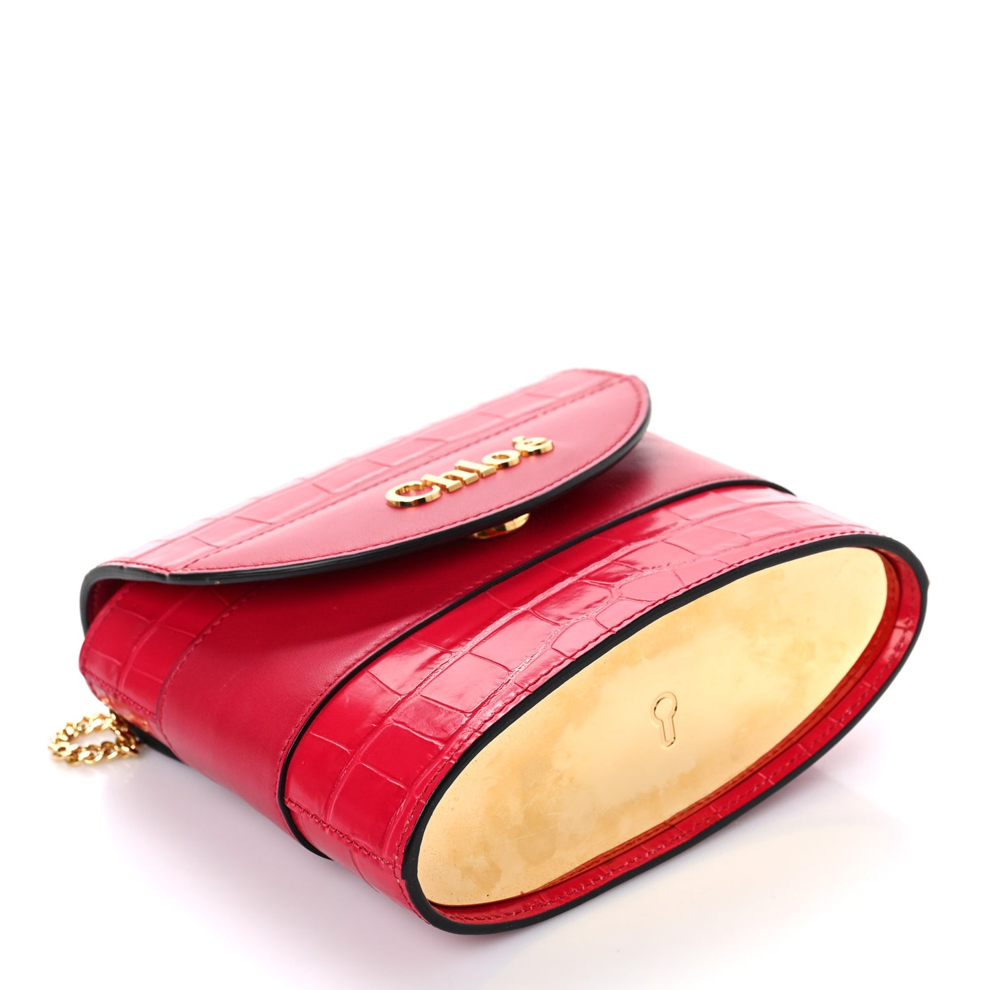 Calfskin Crocodile Embossed Small Aby Lock Dusky Red