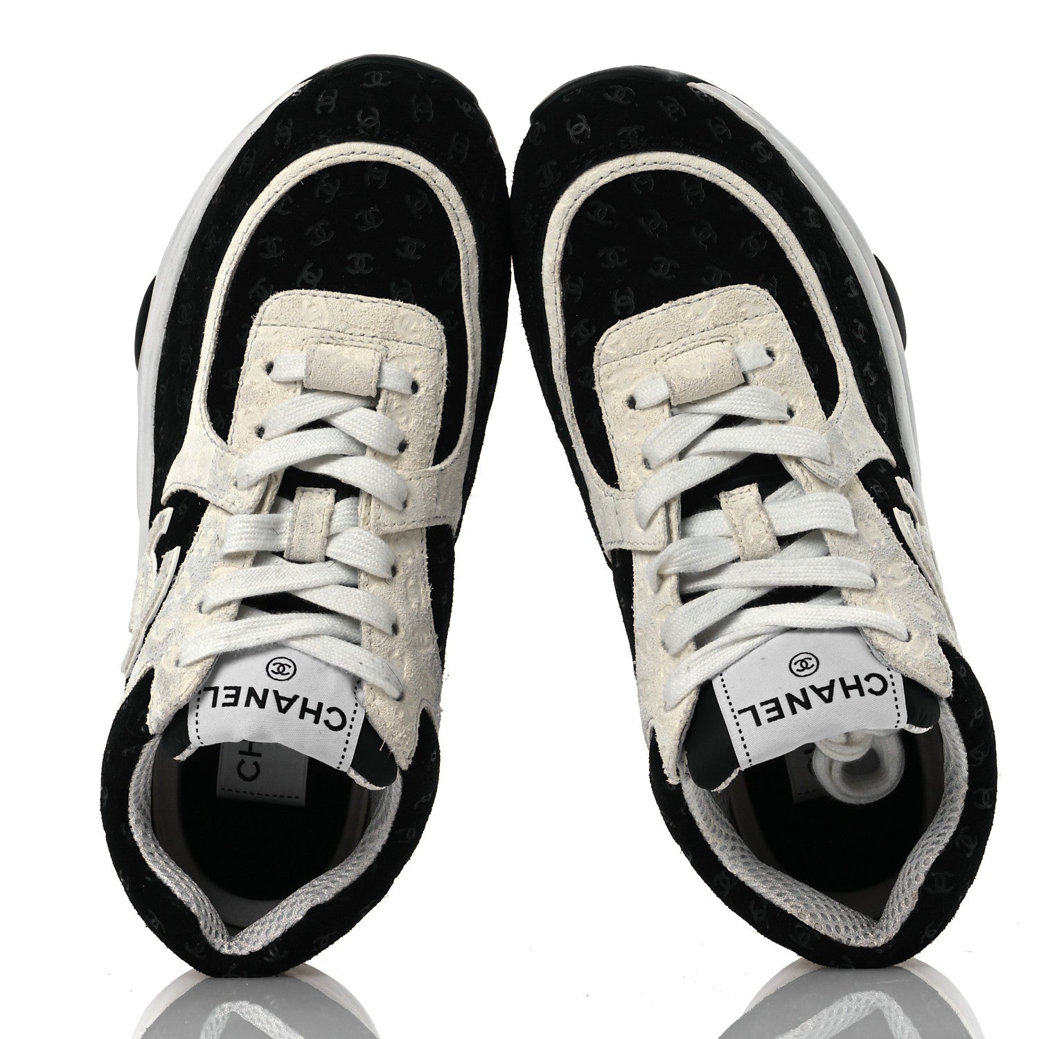 Chanel Suede Calfskin Printed CC Sneakers 36 White Black 2 of 13