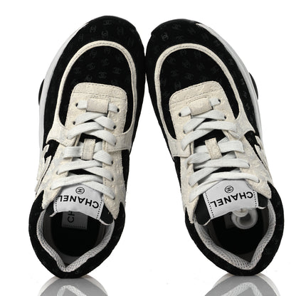 Chanel Suede Calfskin Printed CC Sneakers 36 White Black 2 of 13