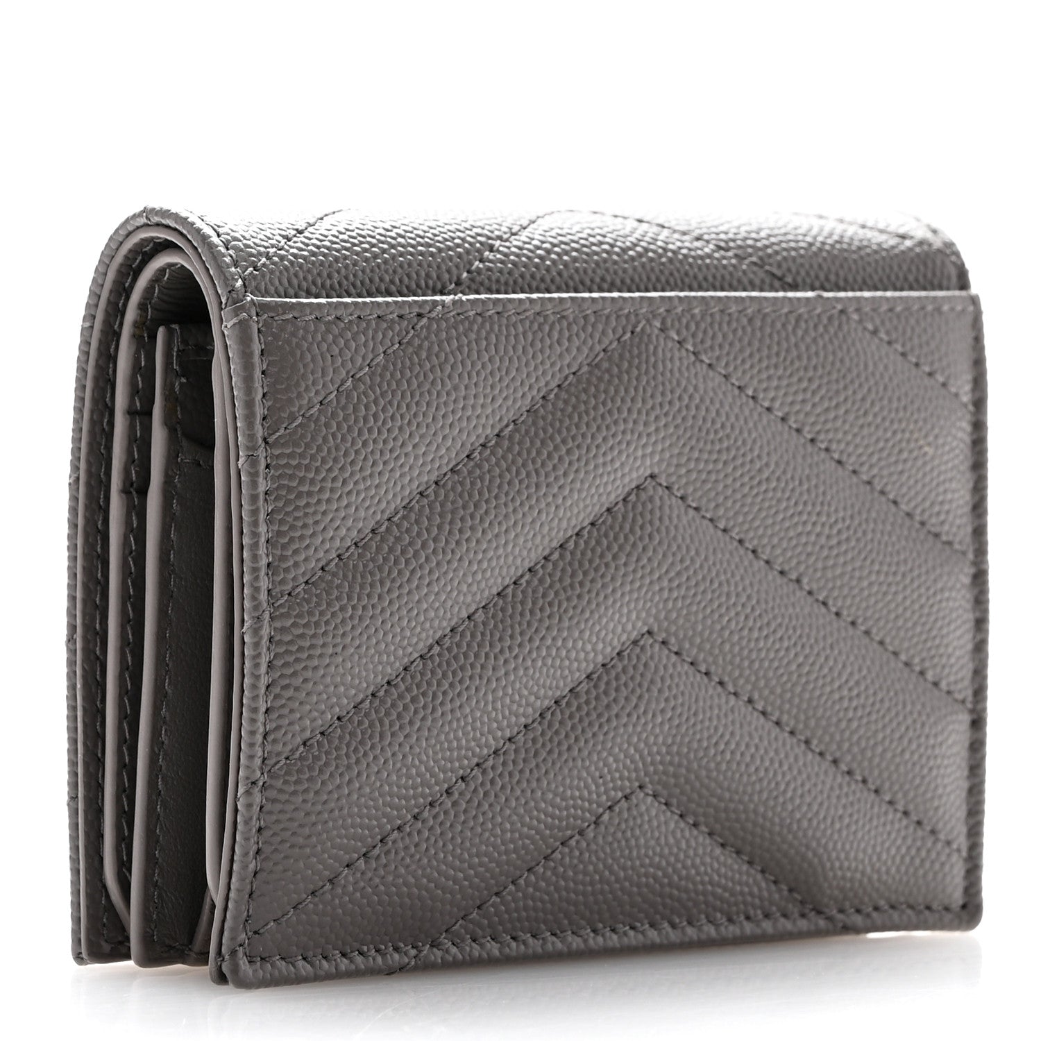 Saint Laurent Grain De Poudre Matelasse Chevron Monogram Flap Card Case Storm 3 of 8