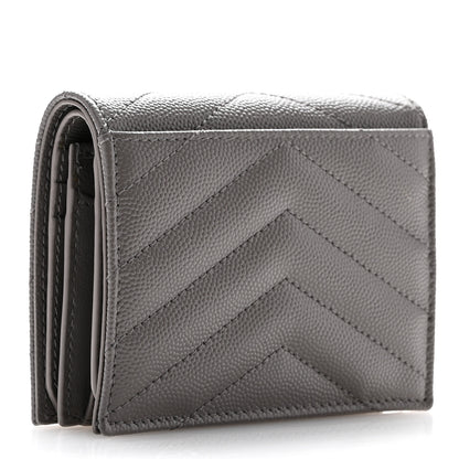 Saint Laurent Grain De Poudre Matelasse Chevron Monogram Flap Card Case Storm 3 of 8