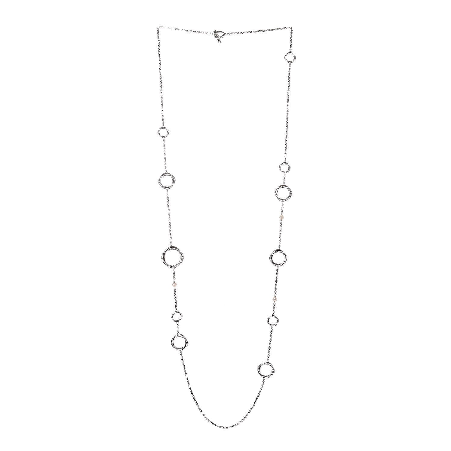 David Yurman Sterling Silver Pearl Infinity Station Chain Necklace 3 of 5
