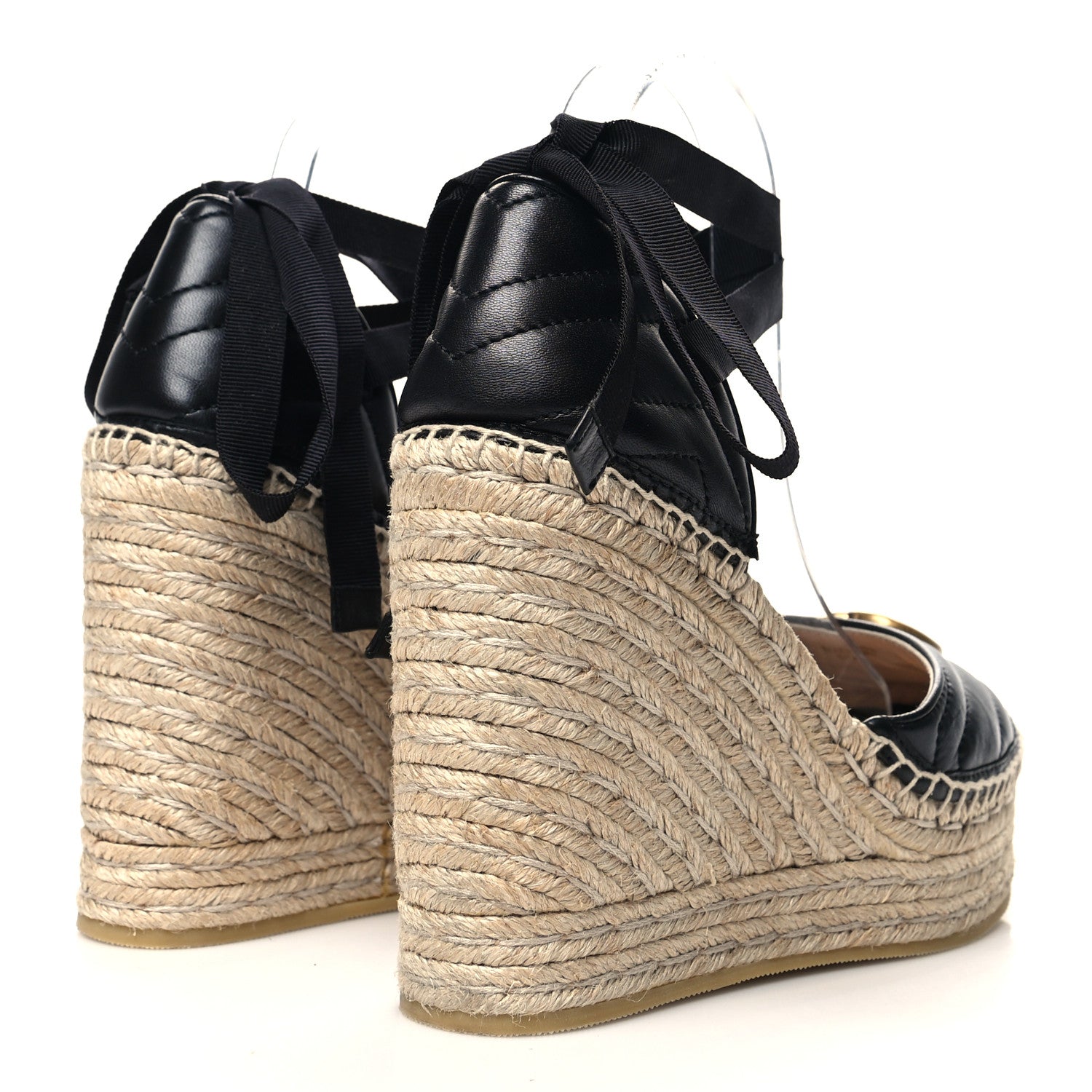 Gucci Nappa Matelasse GG Marmont Ankle Wrap Platform 35/120mm Espadrille Wedges 39.5 Black 4 of 9