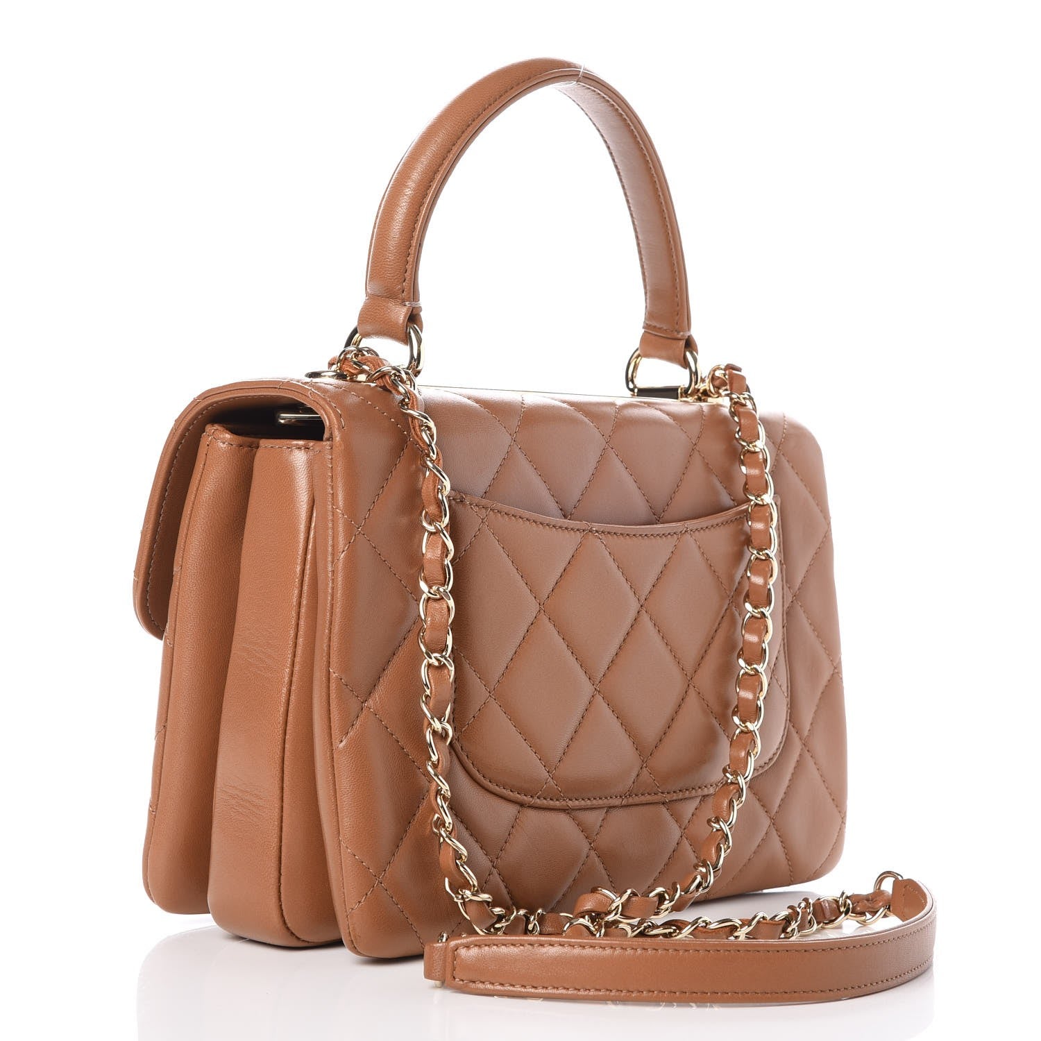 Chanel Lambskin Quilted Small Trendy CC Flap Dual Handle Bag Camel