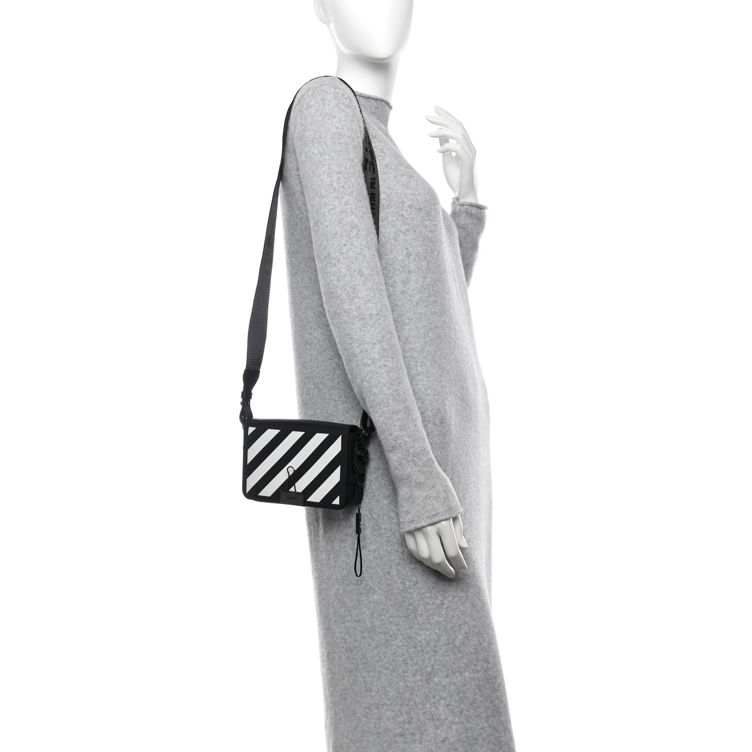 Off-White Saffiano Striped Mini Diag Binder Clip Bag Black White 2 of 11