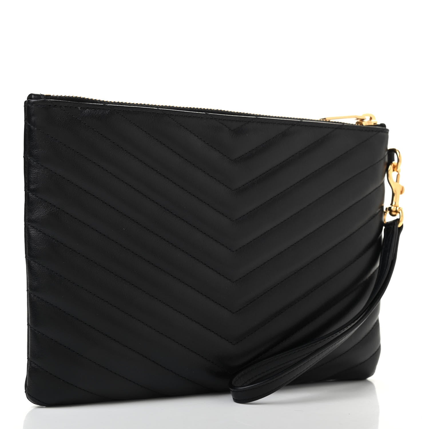 Saint Laurent Calfskin Matelasse Chevron Monogram A5 Wristlet Black 3 of 7