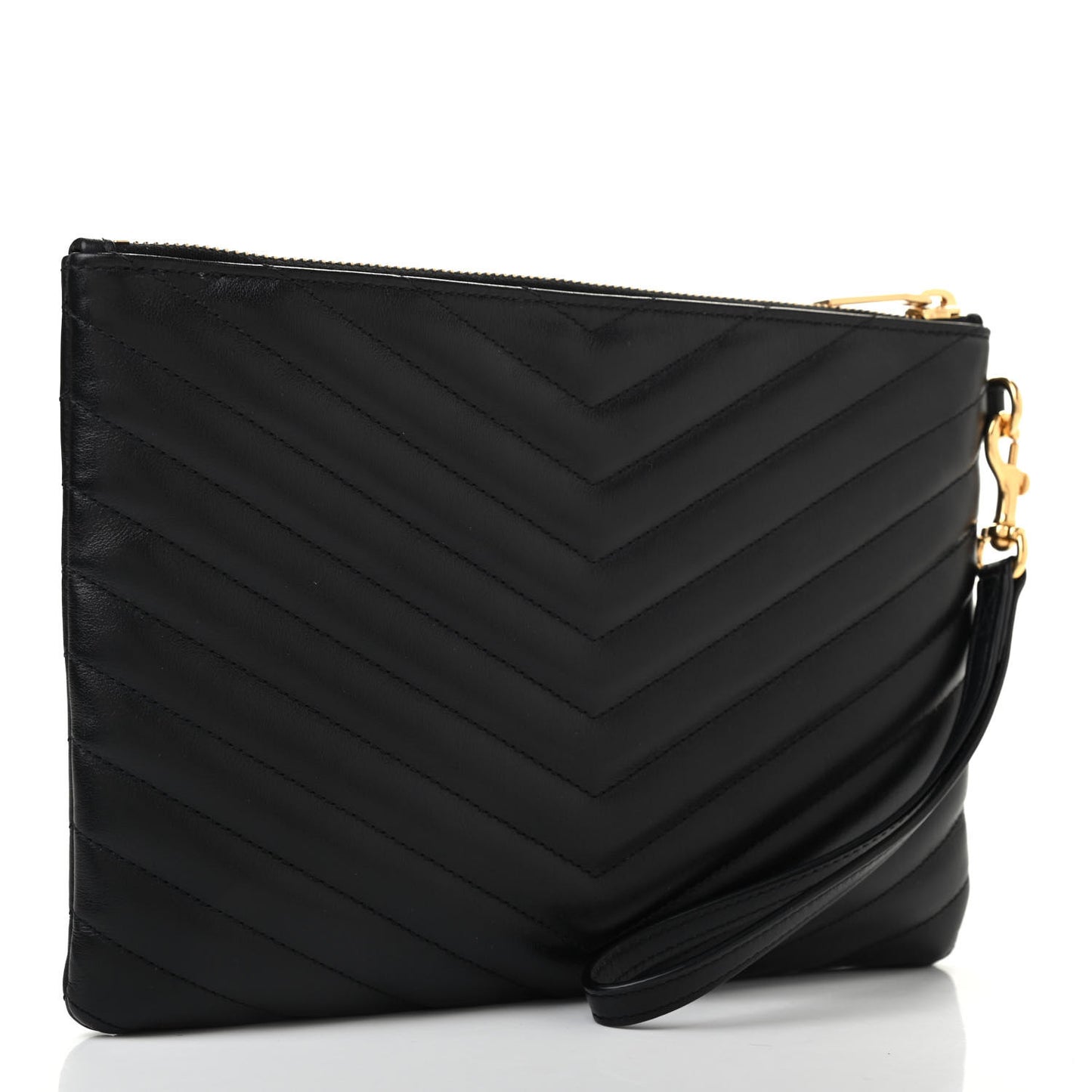 Calfskin Matelasse Chevron Monogram A5 Wristlet Black