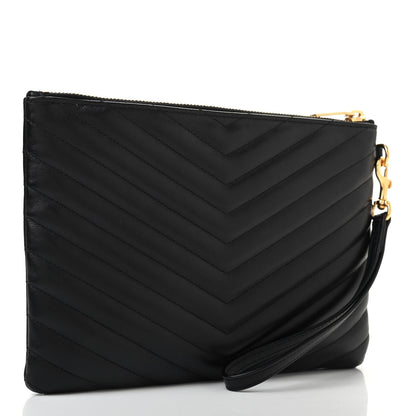 Saint Laurent Calfskin Matelasse Chevron Monogram A5 Wristlet Black 3 of 7