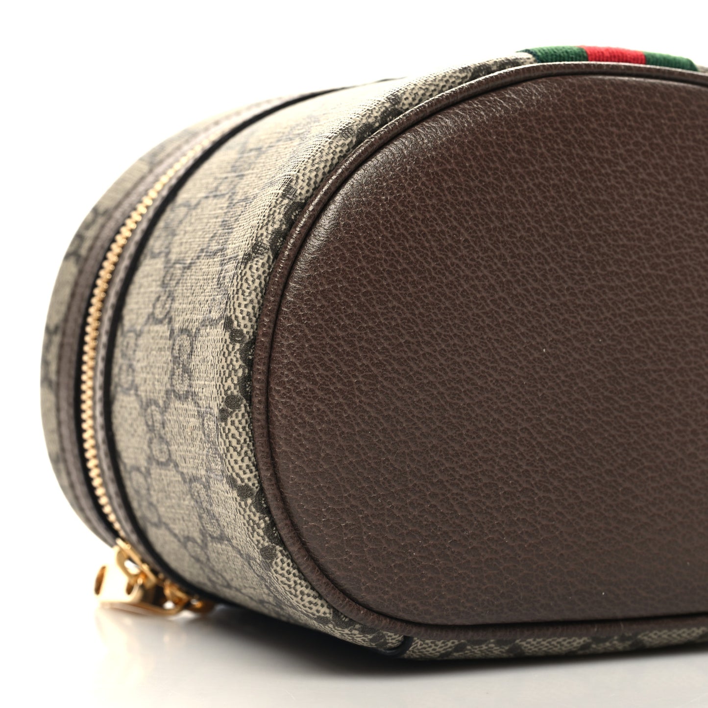 GG Supreme Monogram Textured Calfskin Web Ophidia Vanity Cosmetic Case Beige Ebony New Acero