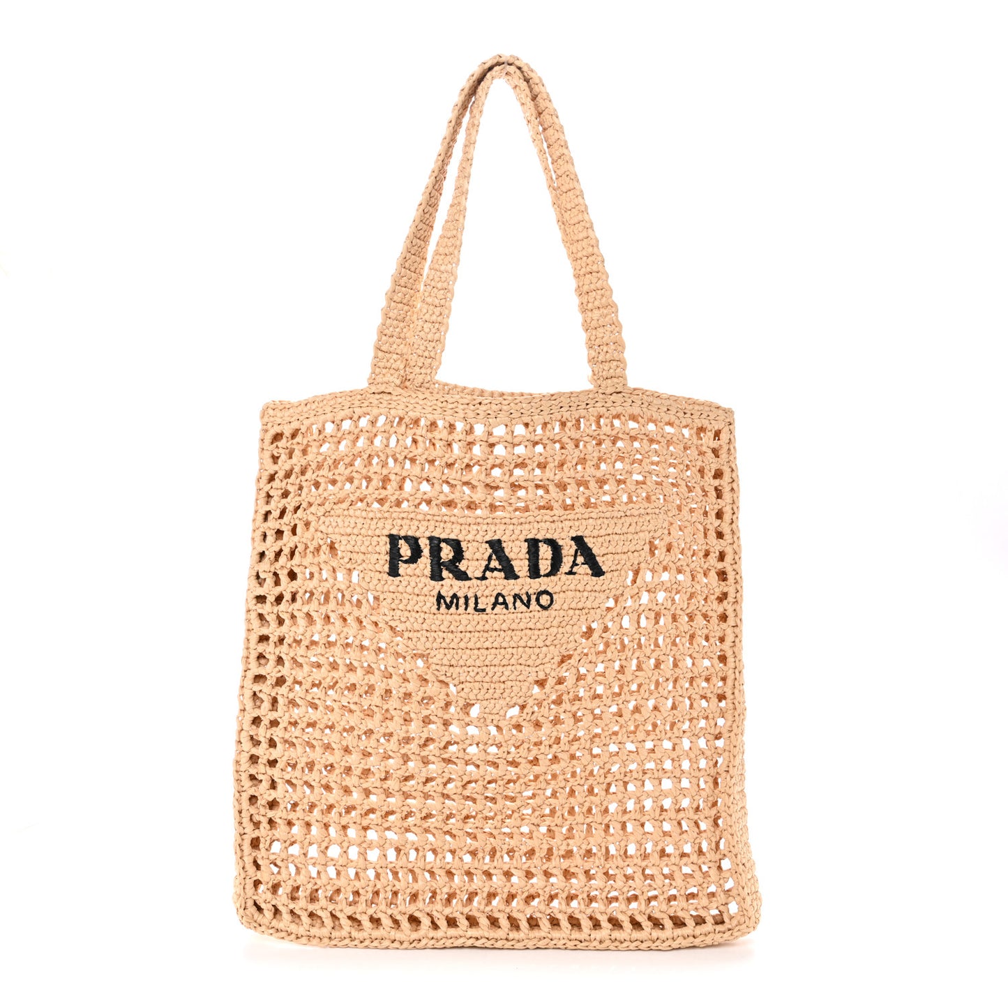 Yarn Raffia Effect Crochet Logo Embroidered Tote Bag Naturale