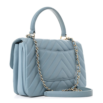 Chanel Lambskin Chevron Quilted Small Trendy CC Flap Dual Handle Bag Light Blue 3 of 13