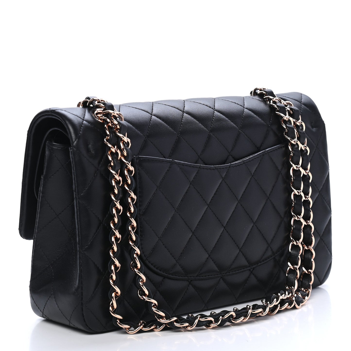 Lambskin Quilted Medium Double Flap Black