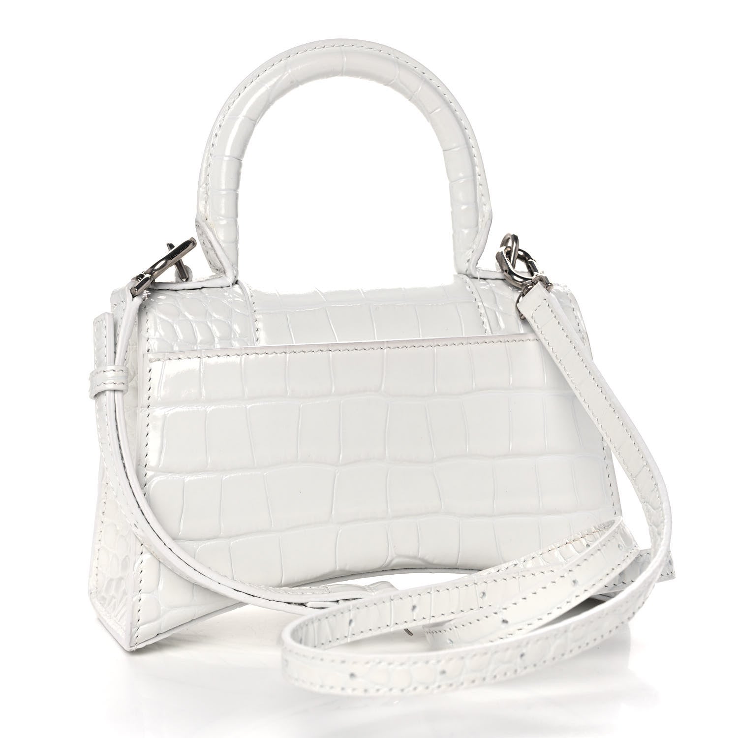 Balenciaga Shiny Calfskin Crocodile Embossed Hourglass Top Handle Bag XS White 3 of 13