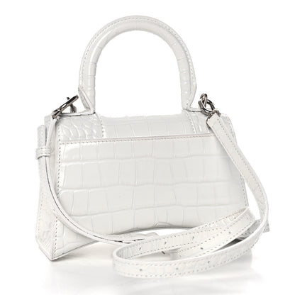 Balenciaga Shiny Calfskin Crocodile Embossed Hourglass Top Handle Bag XS White 3 of 13