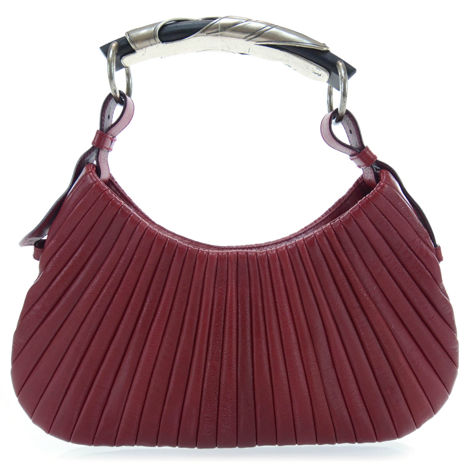 Saint Laurent Lambskin Pleated Mombasa Hobo Red 3 of 8