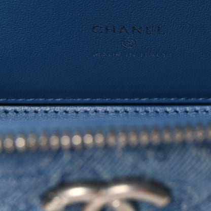 Chanel Denim Quilted Sweetheart Small Vanity Case With Chain Blue 6 of 11