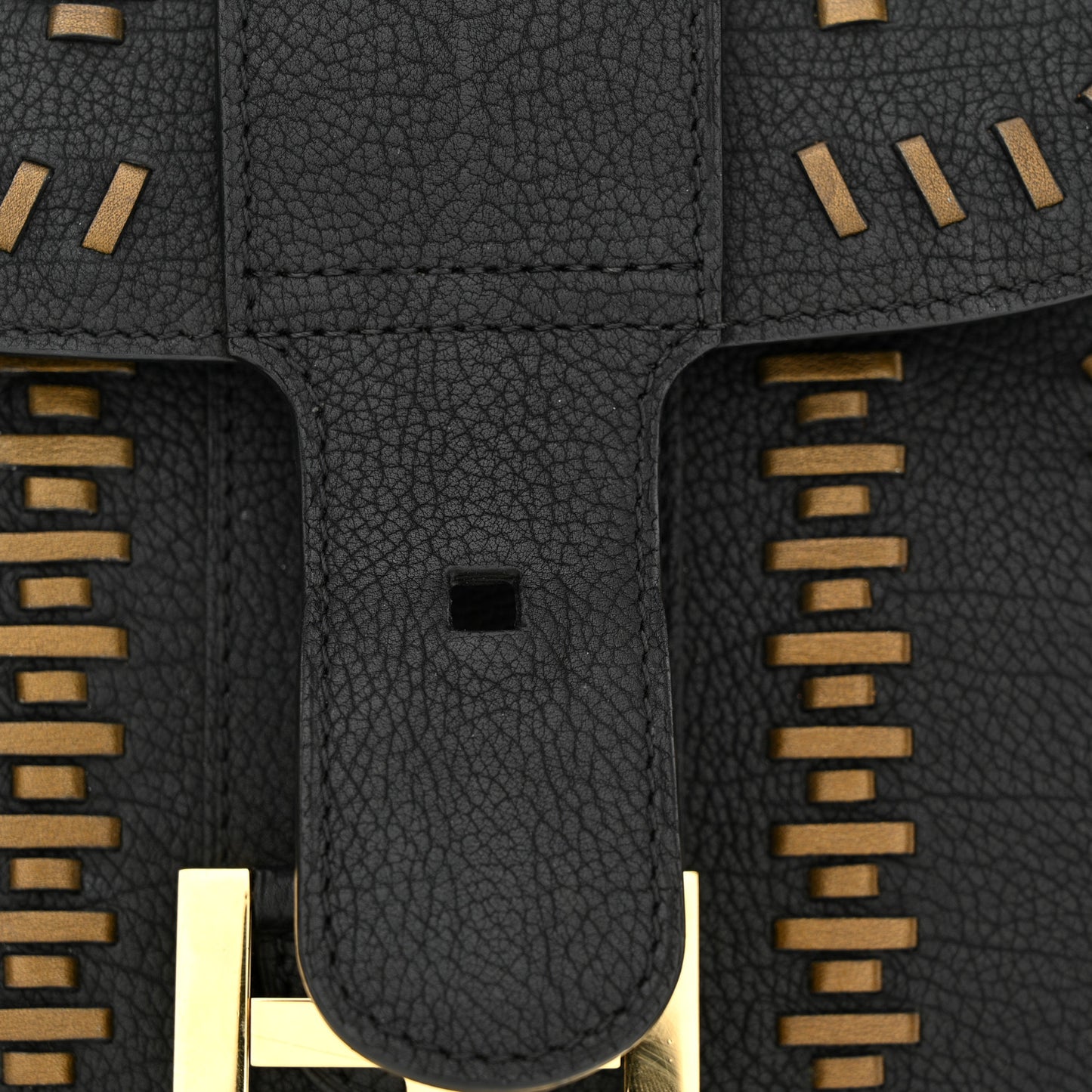 Crispy Calfskin Tribal Stitch Mini Brillant Satchel Black Bronze