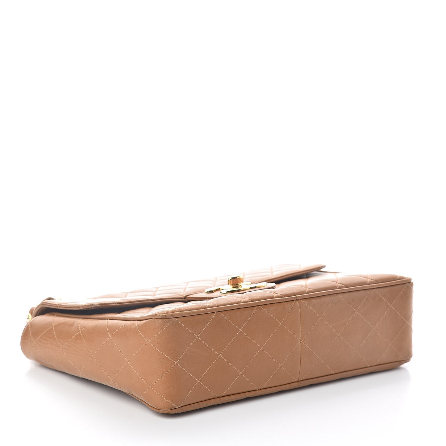 Lambskin Quilted Maxi Single Flap Dark Beige