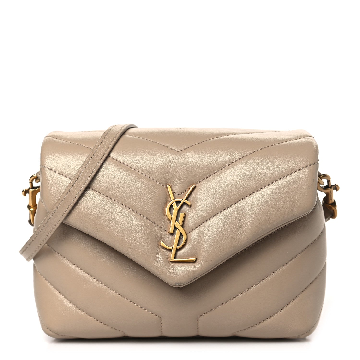 Saint Laurent Calfskin Y Quilted Monogram Toy Loulou Crossbody Bag Dark Beige 1 of 9