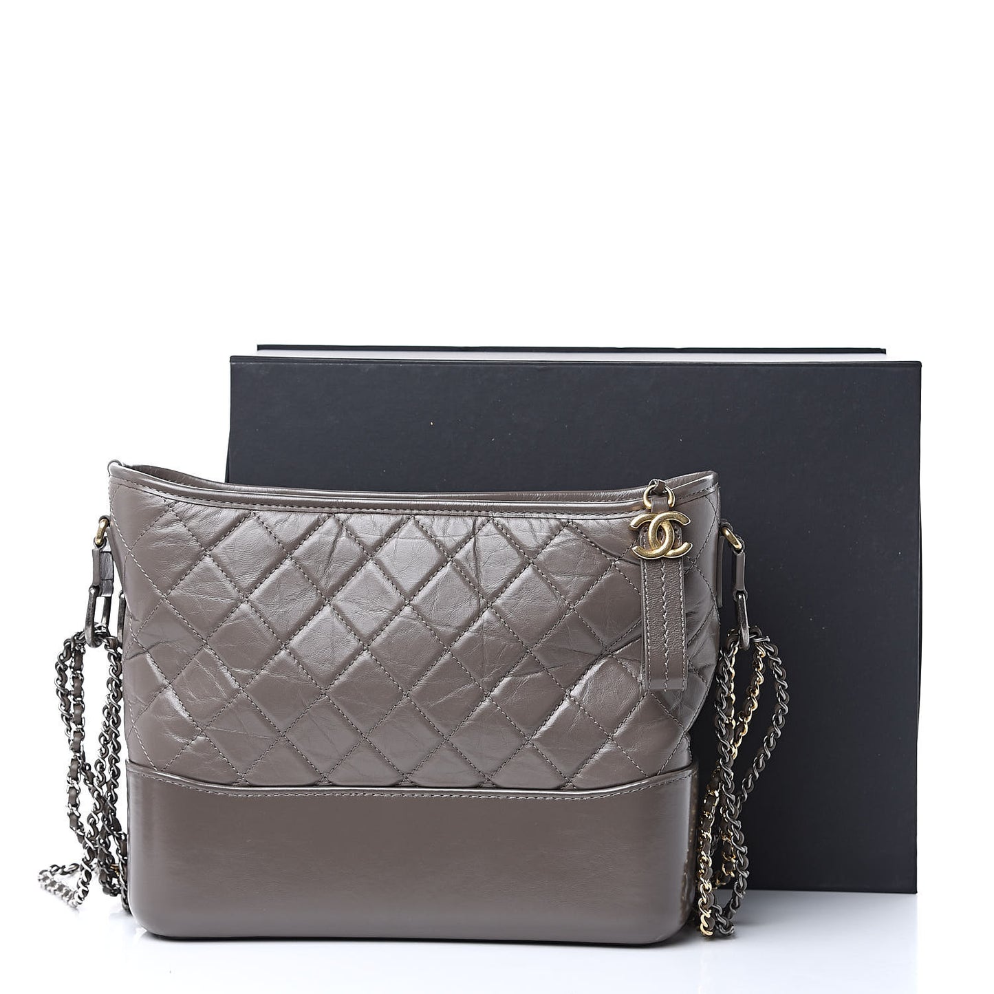 Aged Calfskin Quilted Medium Gabrielle Hobo Gray