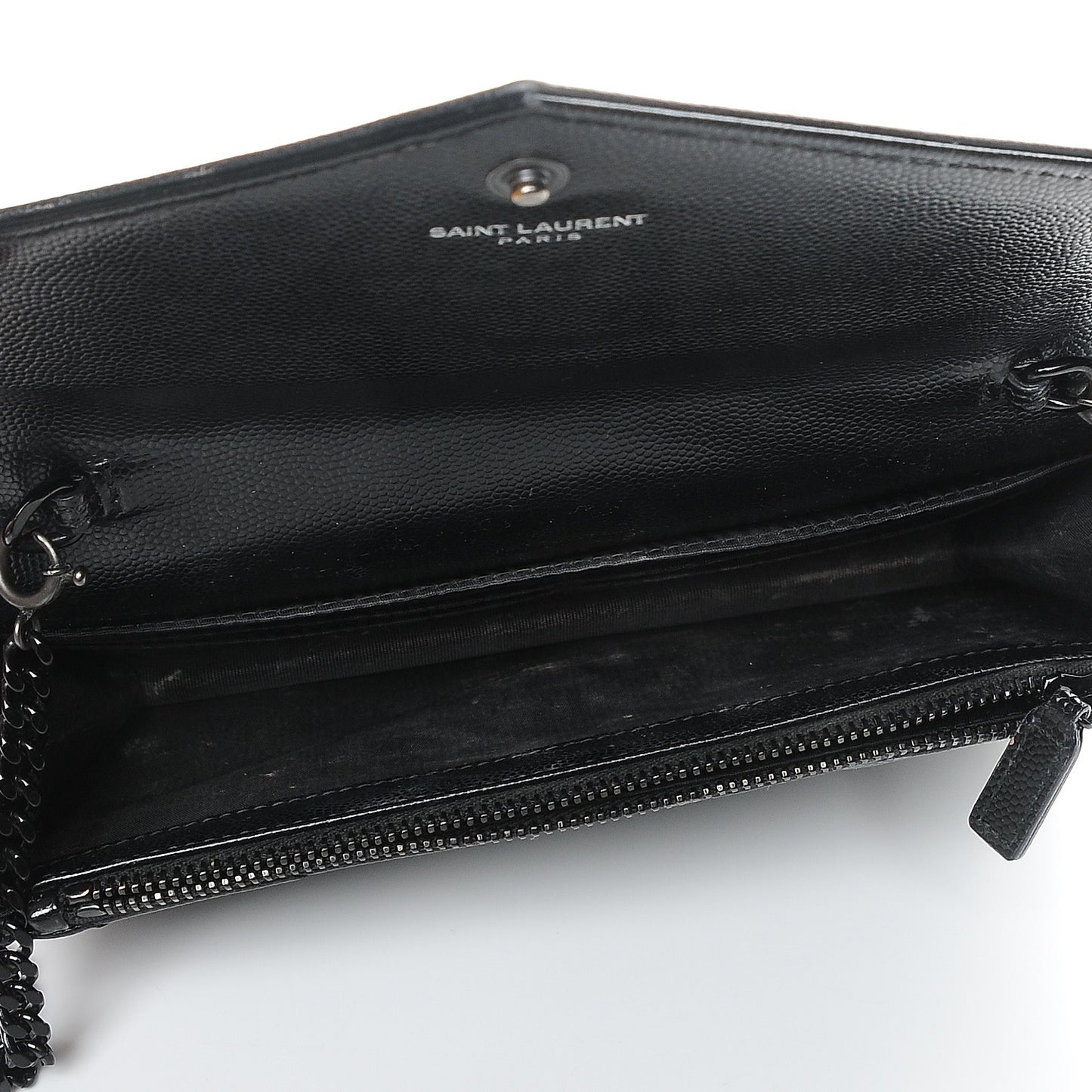 Grain De Poudre Matelasse Chevron Monogram Envelope Chain Wallet Black