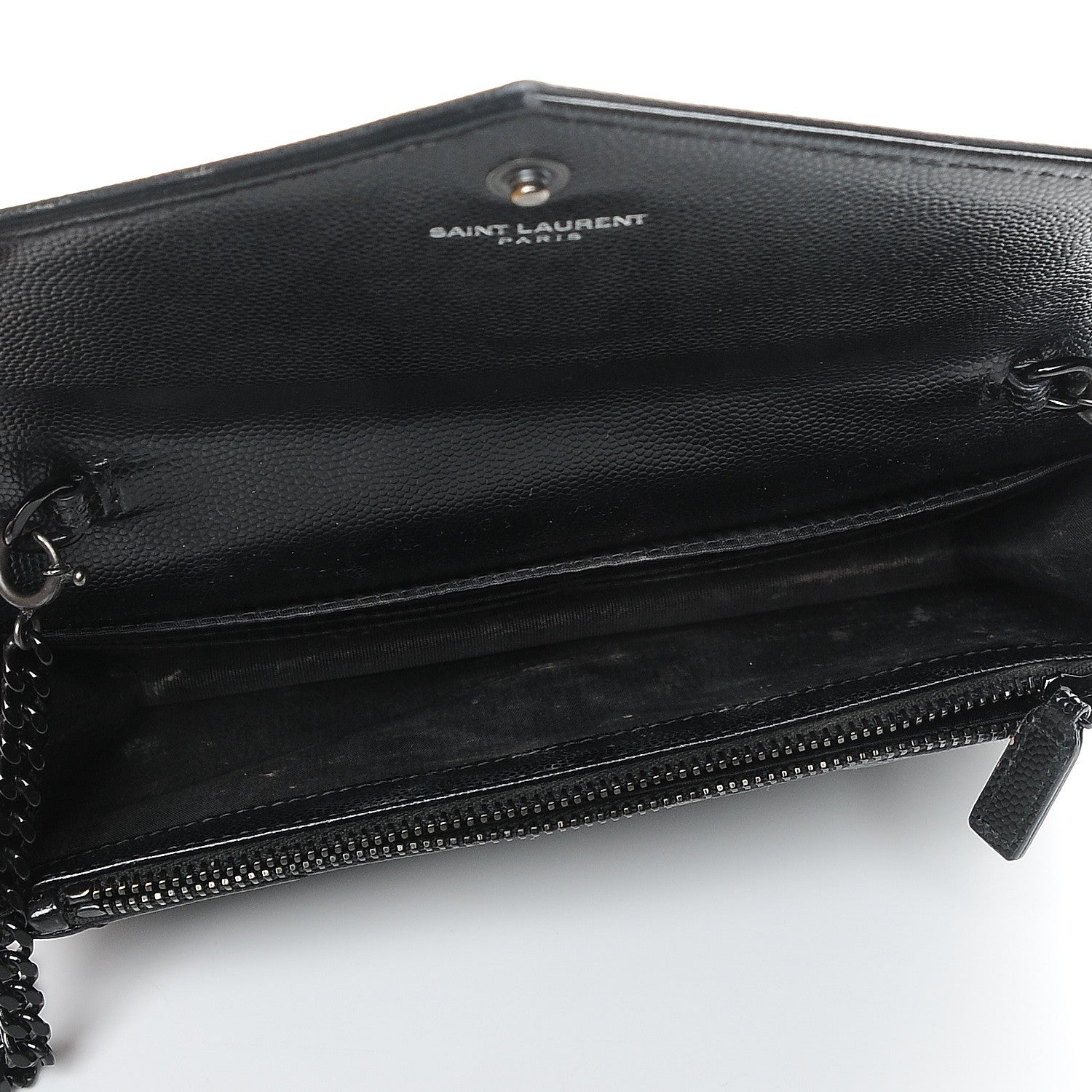 Saint Laurent Grain De Poudre Matelasse Chevron Monogram Envelope Chain Wallet Black 5 of 9