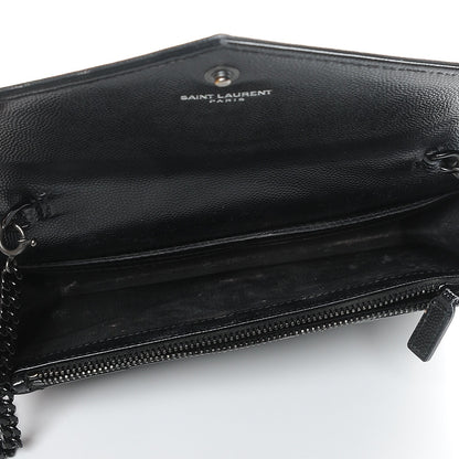 Saint Laurent Grain De Poudre Matelasse Chevron Monogram Envelope Chain Wallet Black 5 of 9