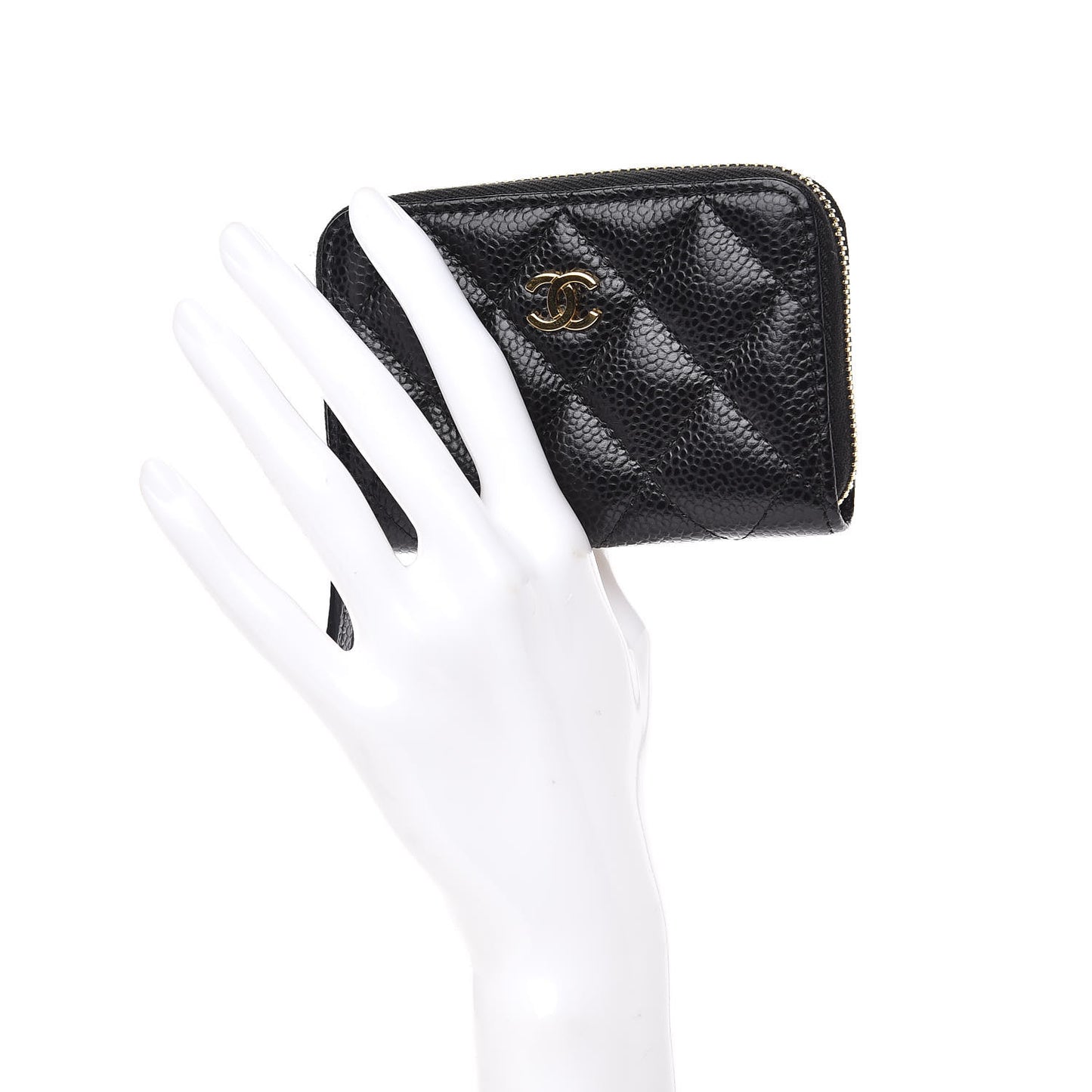 Caviar Quilted Zip Coin Purse Black