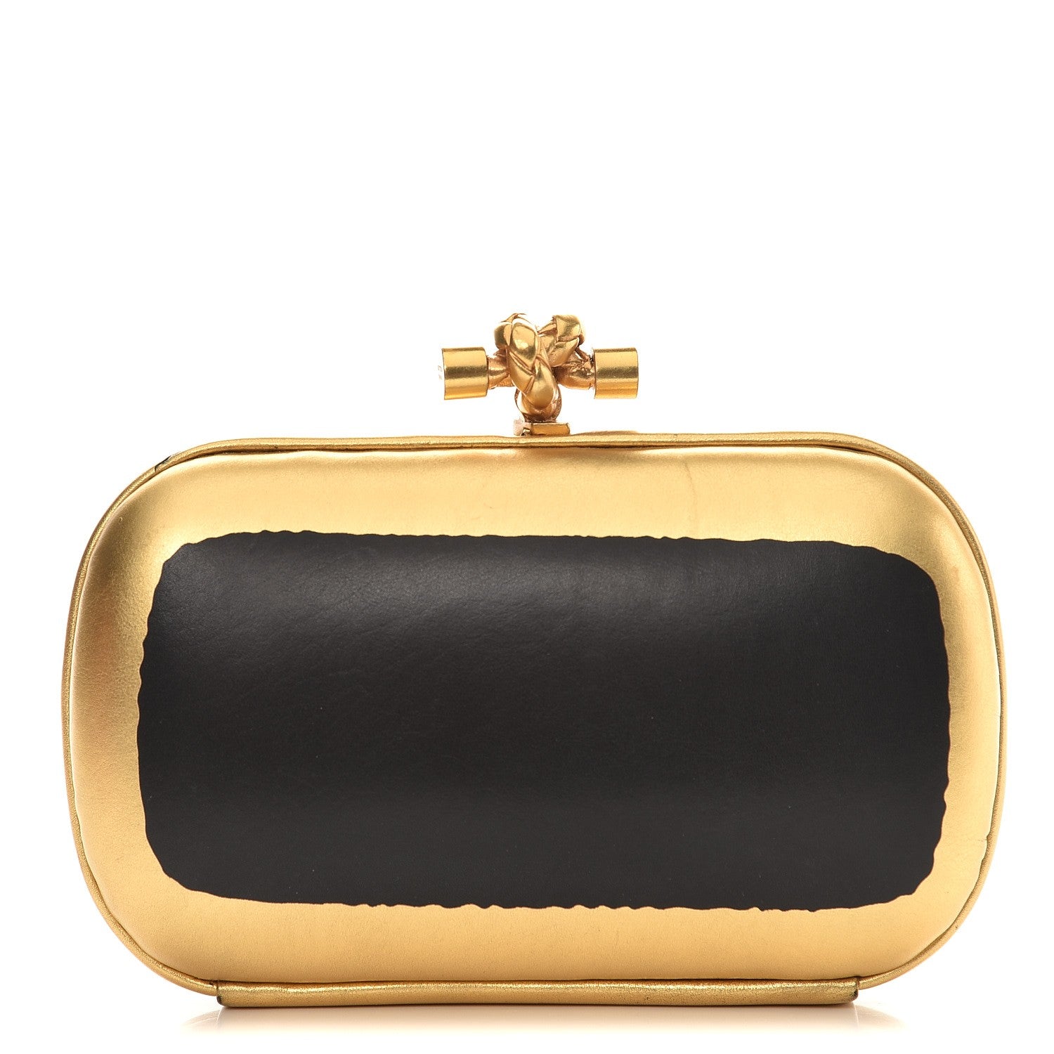 Bottega Veneta Gilded Waxed Leather Knot Clutch Gold Black 1 of 9
