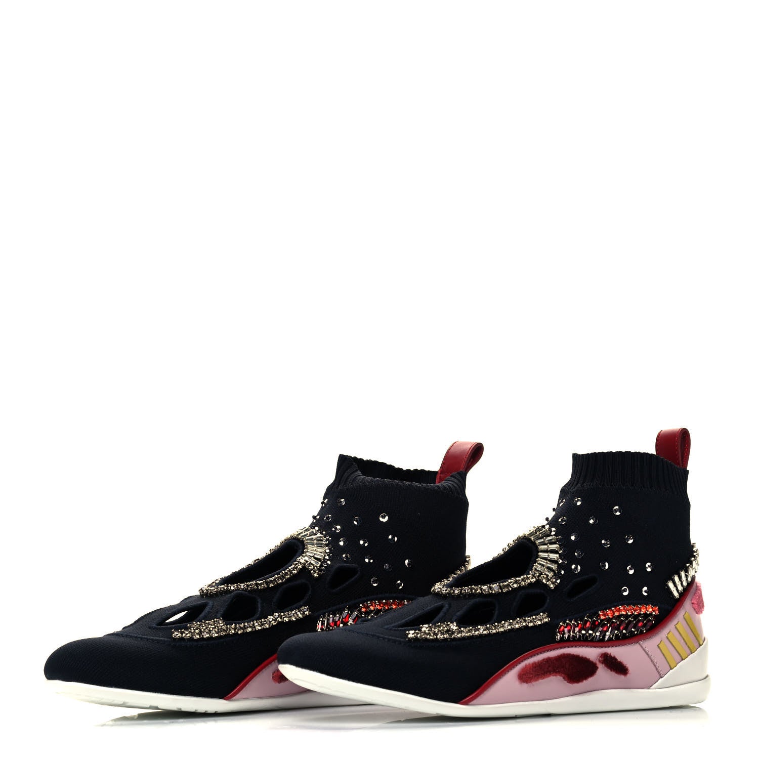Valentino Garavani Calfskin Crystal Mesh Knit Cutout Odissey Sock Sneakers 36 Black Water 2 of 7