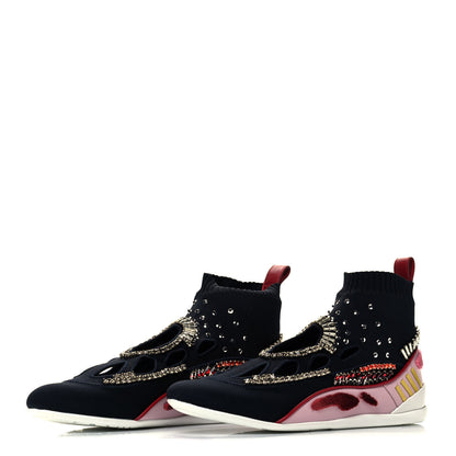 Valentino Garavani Calfskin Crystal Mesh Knit Cutout Odissey Sock Sneakers 36 Black Water 2 of 7