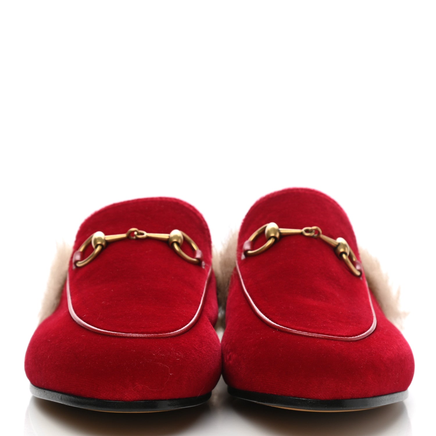Gucci Velvet Fur Womens Princetown Slippers 37.5 Hibiscus Red 2 of 8