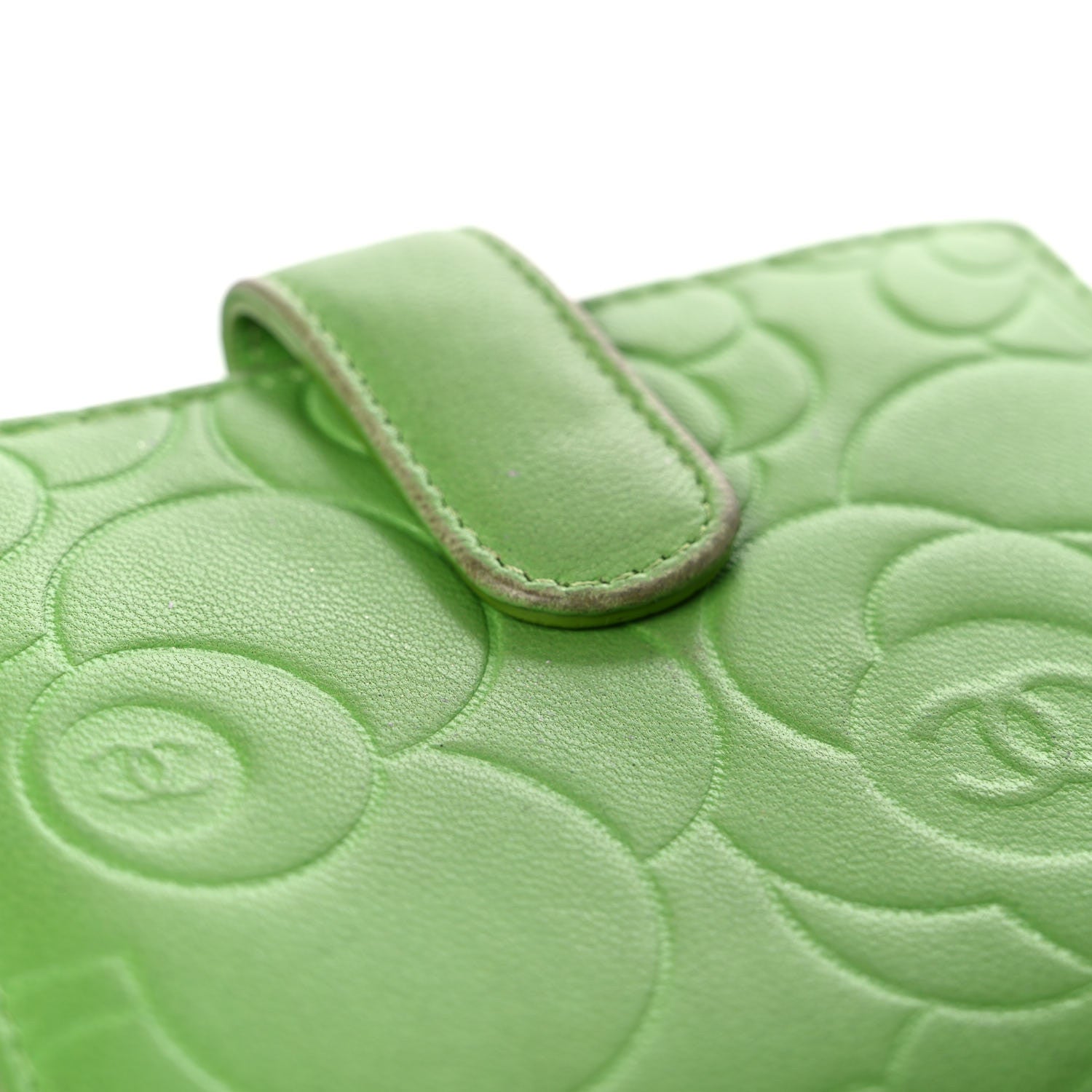 Chanel Lambskin Camellia Embossed Compact French Flap Wallet Green 15 of 21