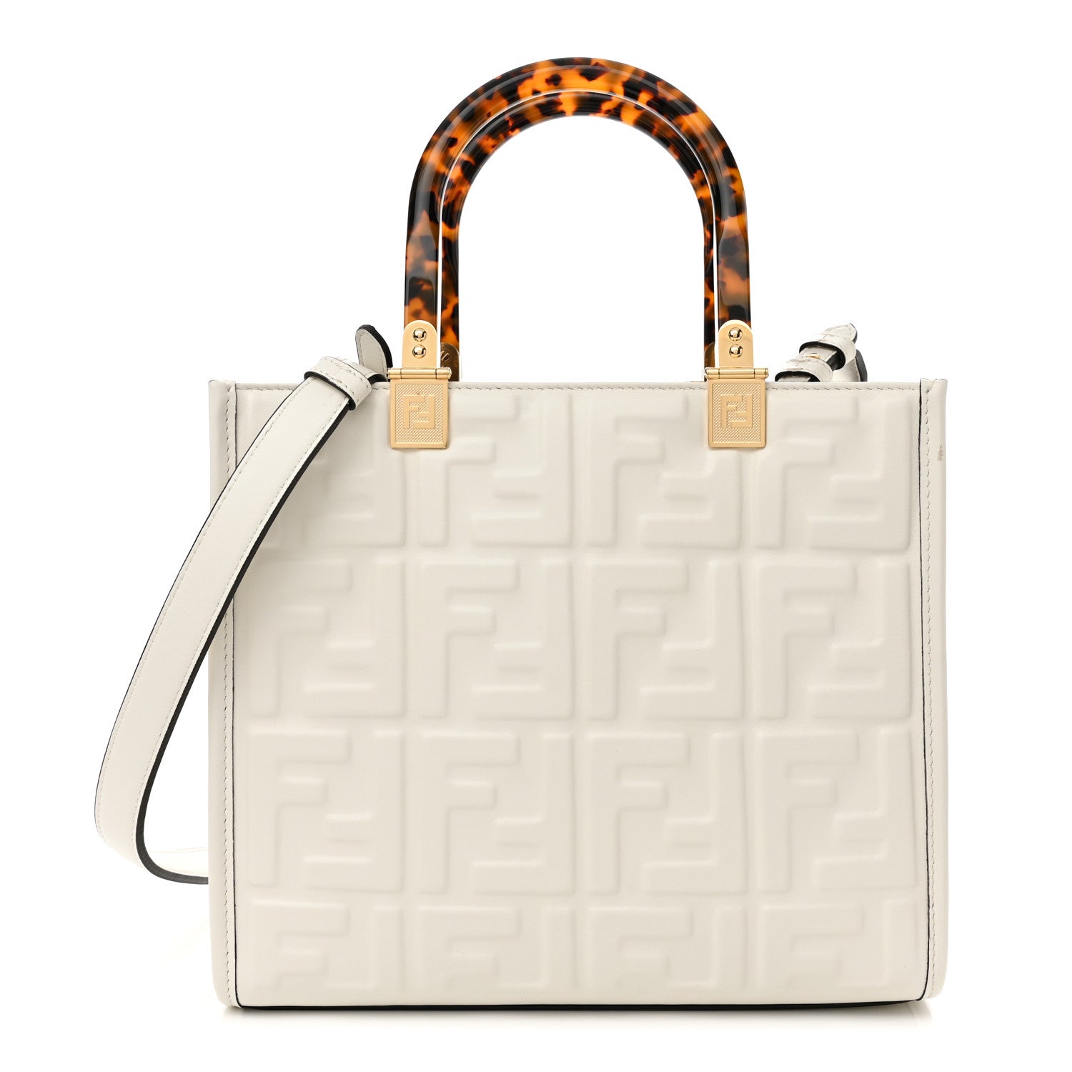 Fendi Vitello Plexiglass FF Embossed Small Fendi Sunshine Shopper Tote White 1 of 12