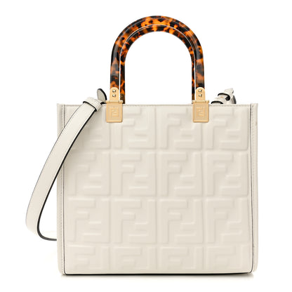 Fendi Vitello Plexiglass FF Embossed Small Fendi Sunshine Shopper Tote White 1 of 12