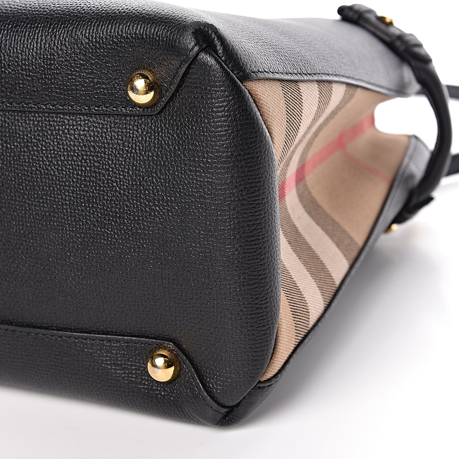 Burberry Grainy Calfskin House Check Medium Banner Tote Black 10 of 11
