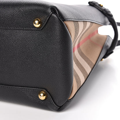 Burberry Grainy Calfskin House Check Medium Banner Tote Black 10 of 11