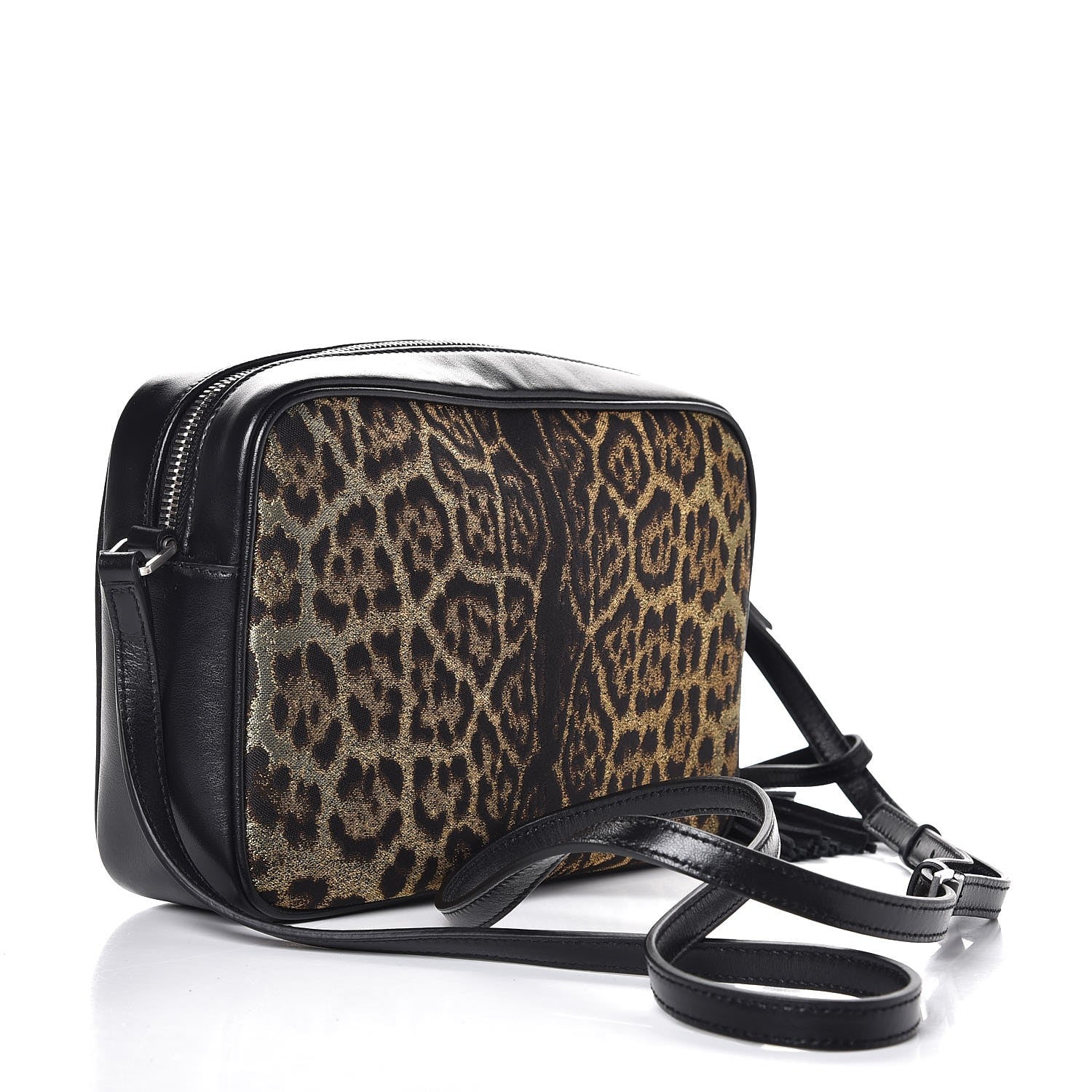 Saint Laurent Calfskin Leopard Print Monogram Lou Camera Bag Black 3 of 7