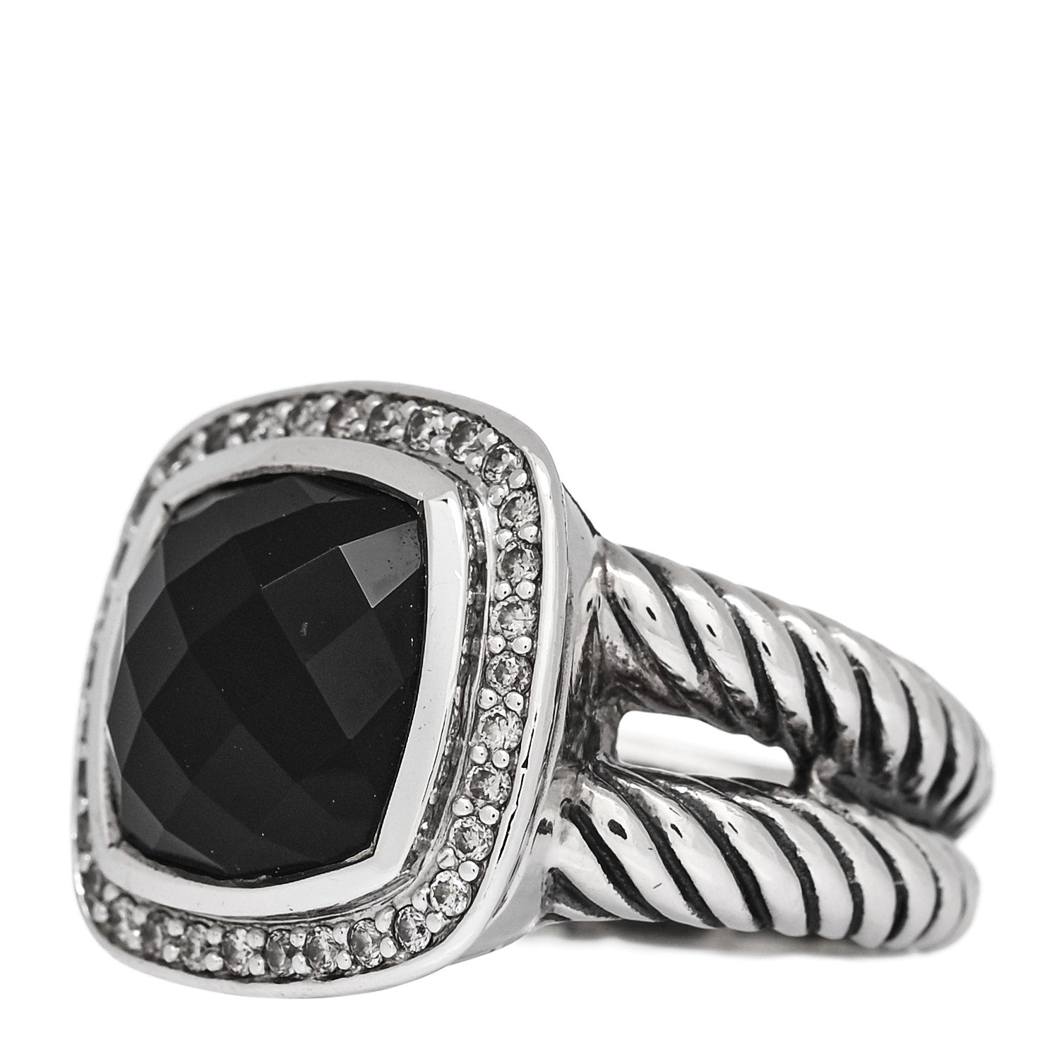David Yurman Sterling Silver Diamond Black Onyx 11mm Albion Statement Ring 52 6 3 of 5
