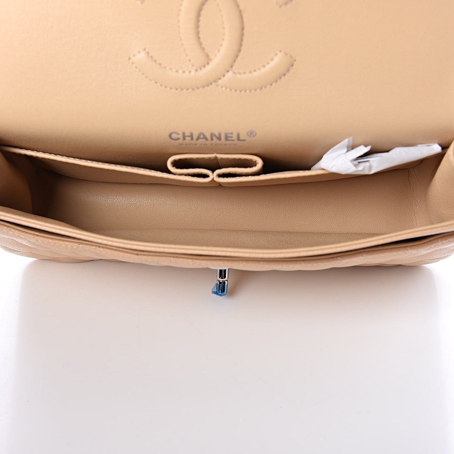 Caviar Quilted Medium Double Flap Beige