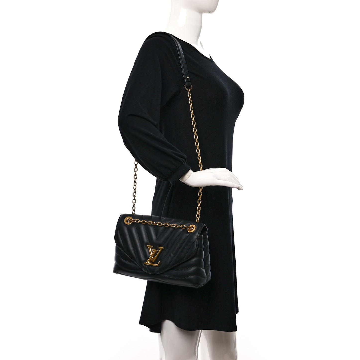 Calfskin LV New Wave Chain Bag Black